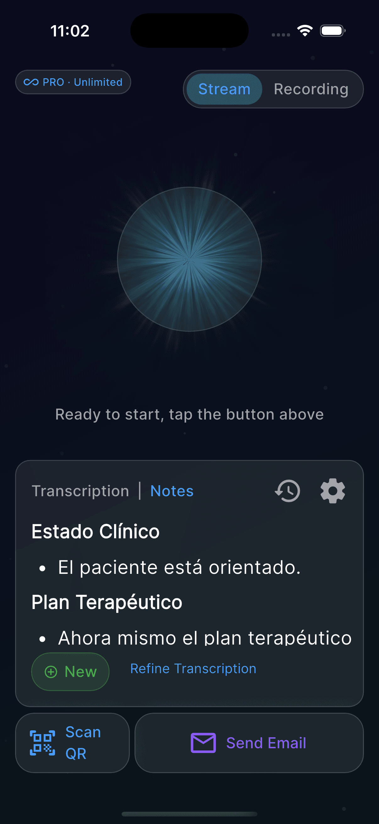 AI refined notes screen